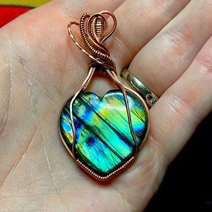 Hand crafted copper labradorite heart shaped pendant